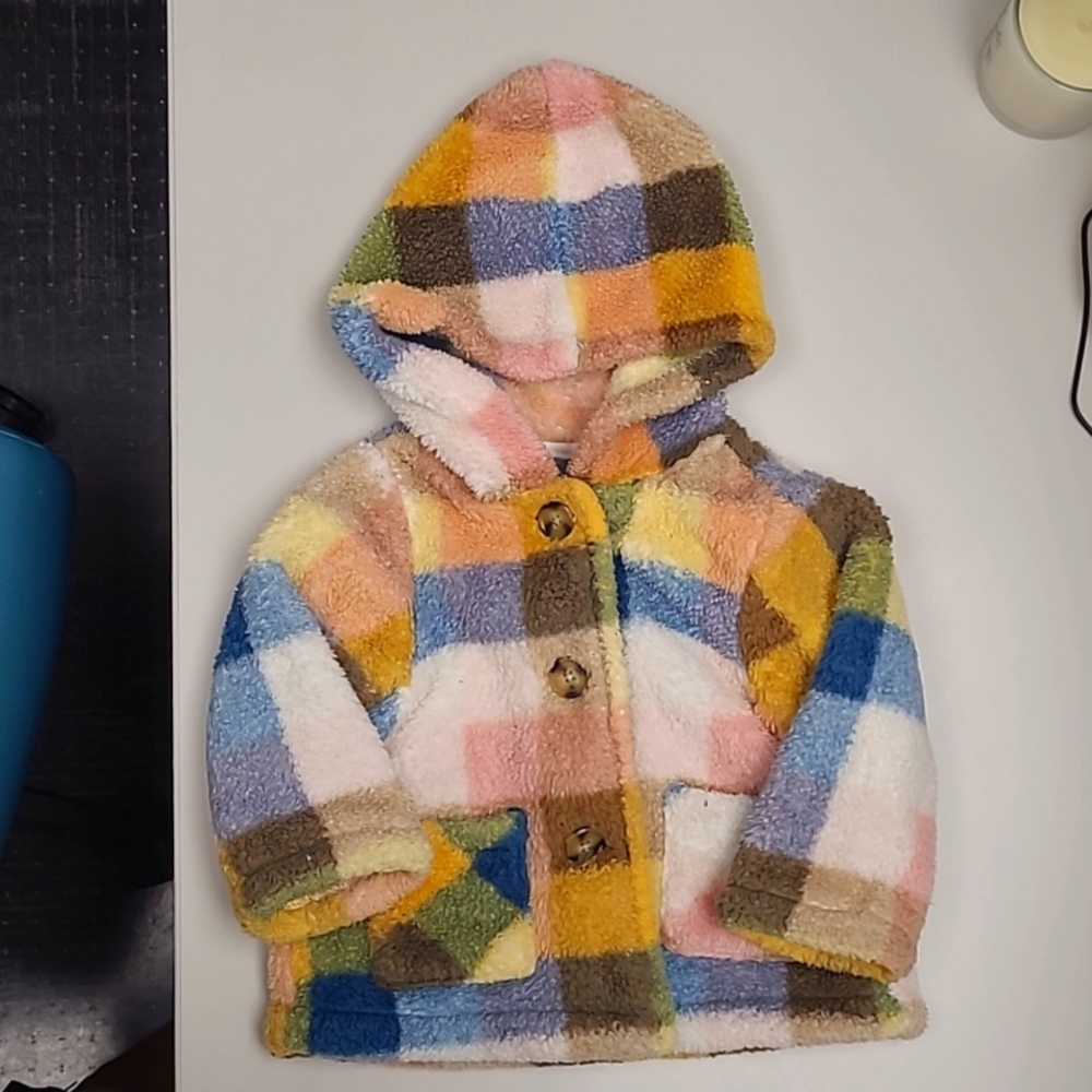 Little Me fuzzy plaid jacket